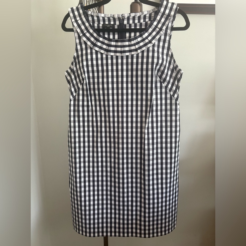 EUC - Talbots Black White Gingham Check Sleeveless Shift Dress 10P Petite